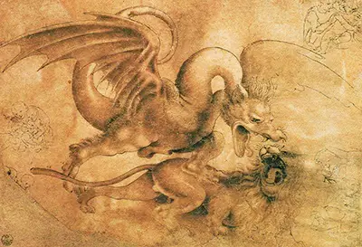 Dragón atacando al león Leonardo da Vinci